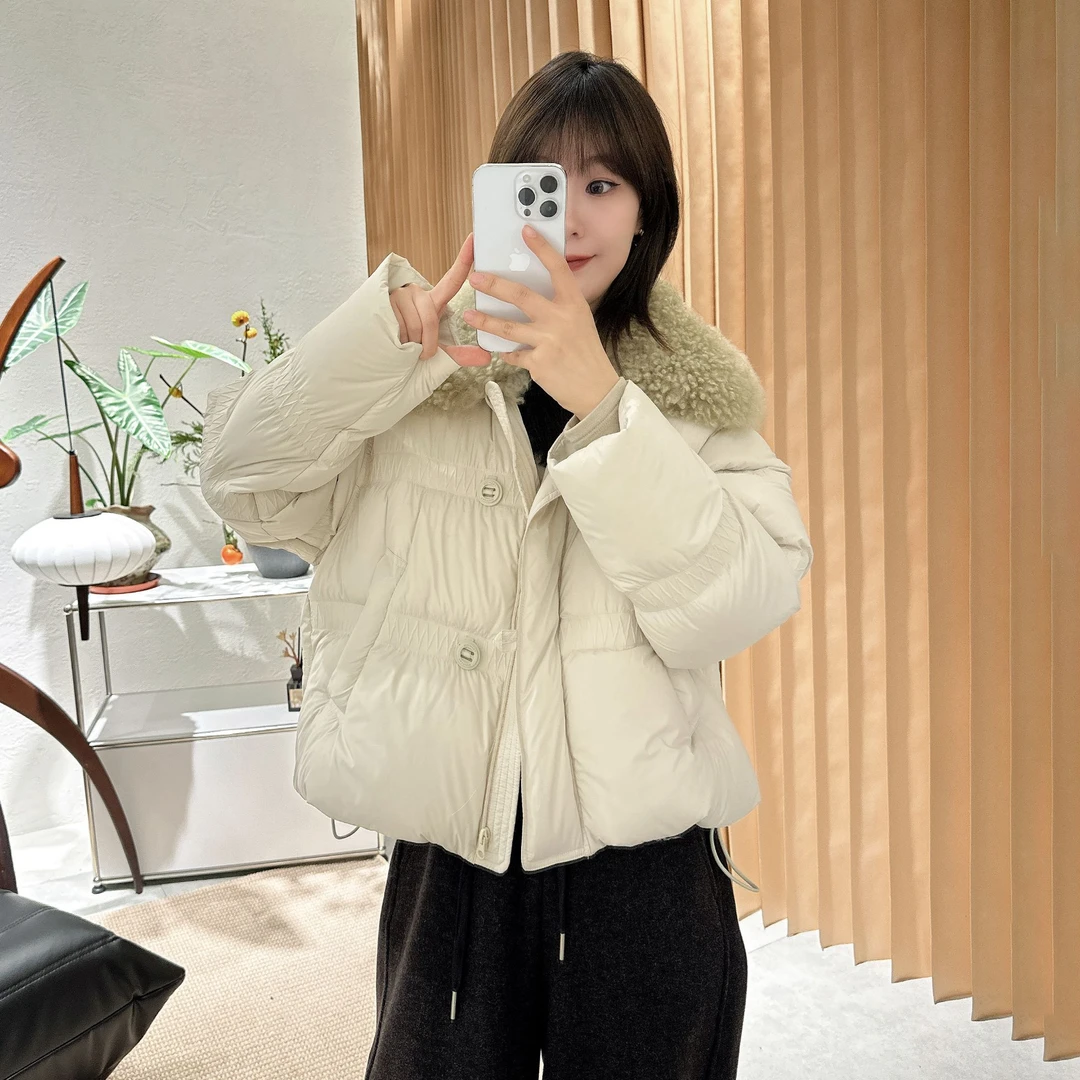 【褚培培自制】CHUPEIPEI/90鸭绒/秋冬保暖真毛领纯色气质羽绒服女