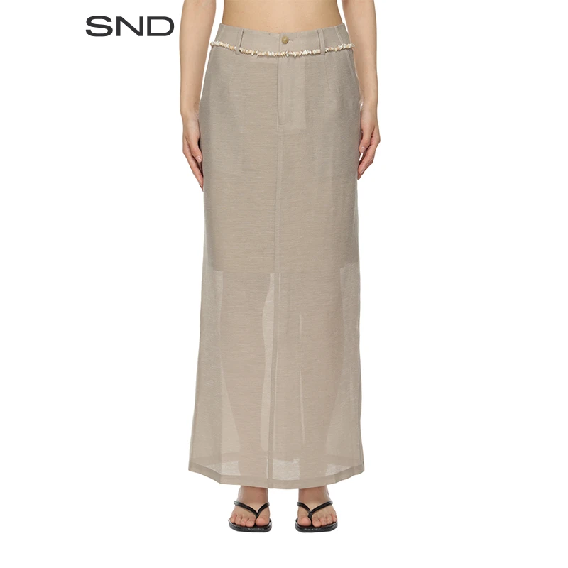 【UNCHATGRIS 设计师品牌】SND SS25 珠串装饰麻质感长半裙