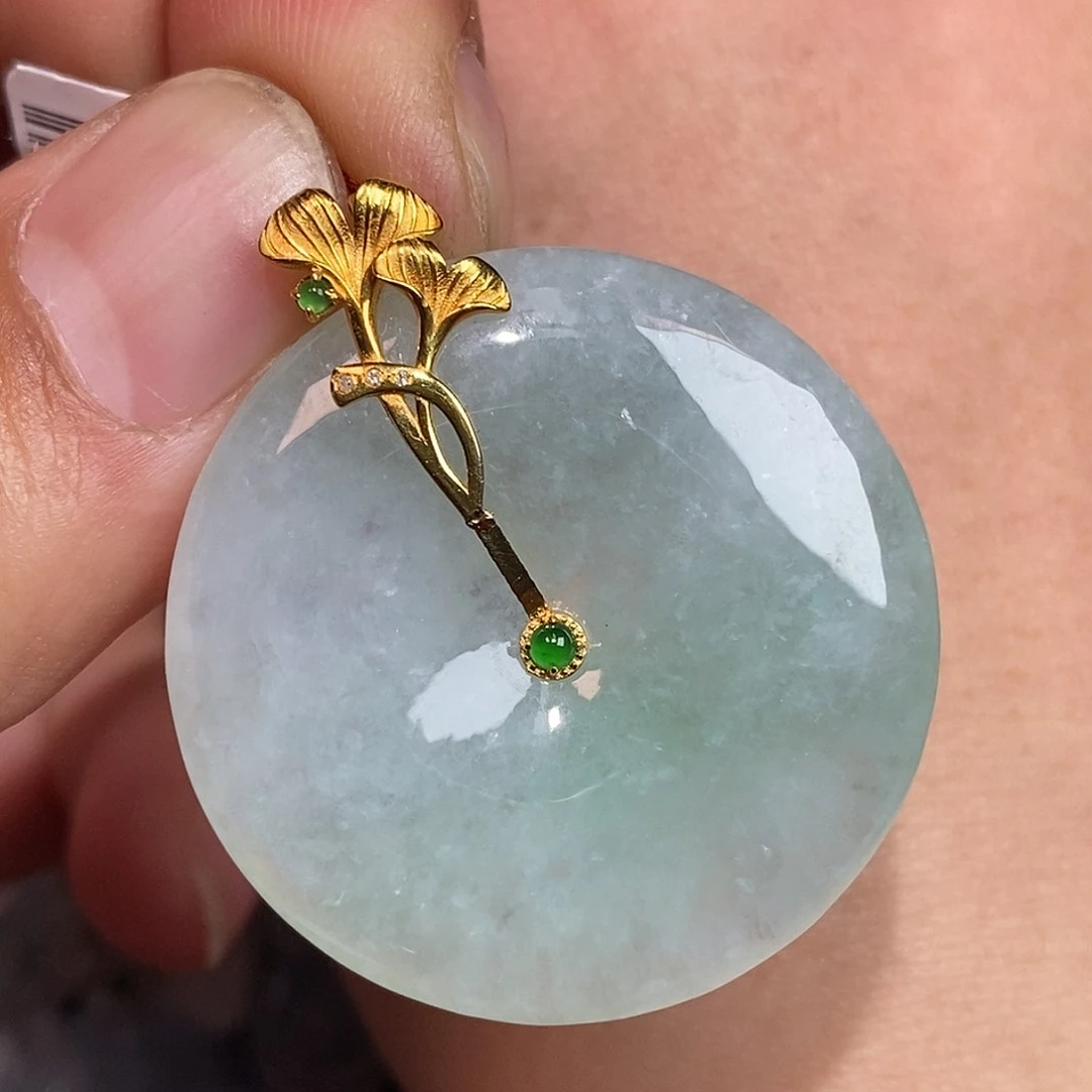 翡翠吊坠(不含链)18K金镶嵌平安