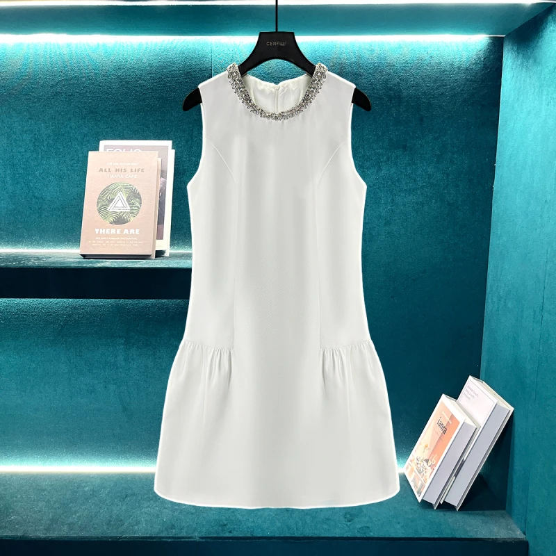 2025春夏OL白色钉钻无袖连衣裙E001226