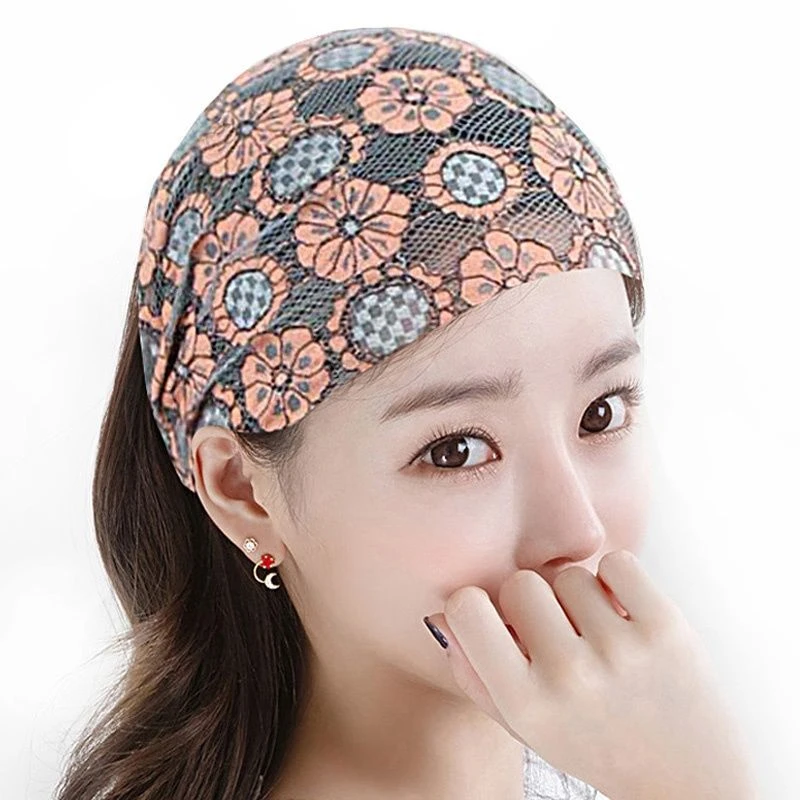 蕾丝薄款宽边发带女夏季网纱透气包头巾宽头套外出洗脸遮碎发头箍