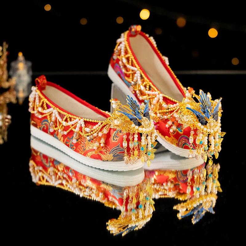 舞绣缘原创秀禾婚鞋女平底中式婚礼汉服鞋汉服明制凤冠霞帔婚鞋