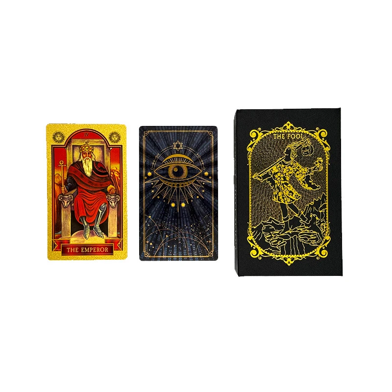 金箔tarot彩印PVC防水塔罗牌 带中文说明书镭射星眼
