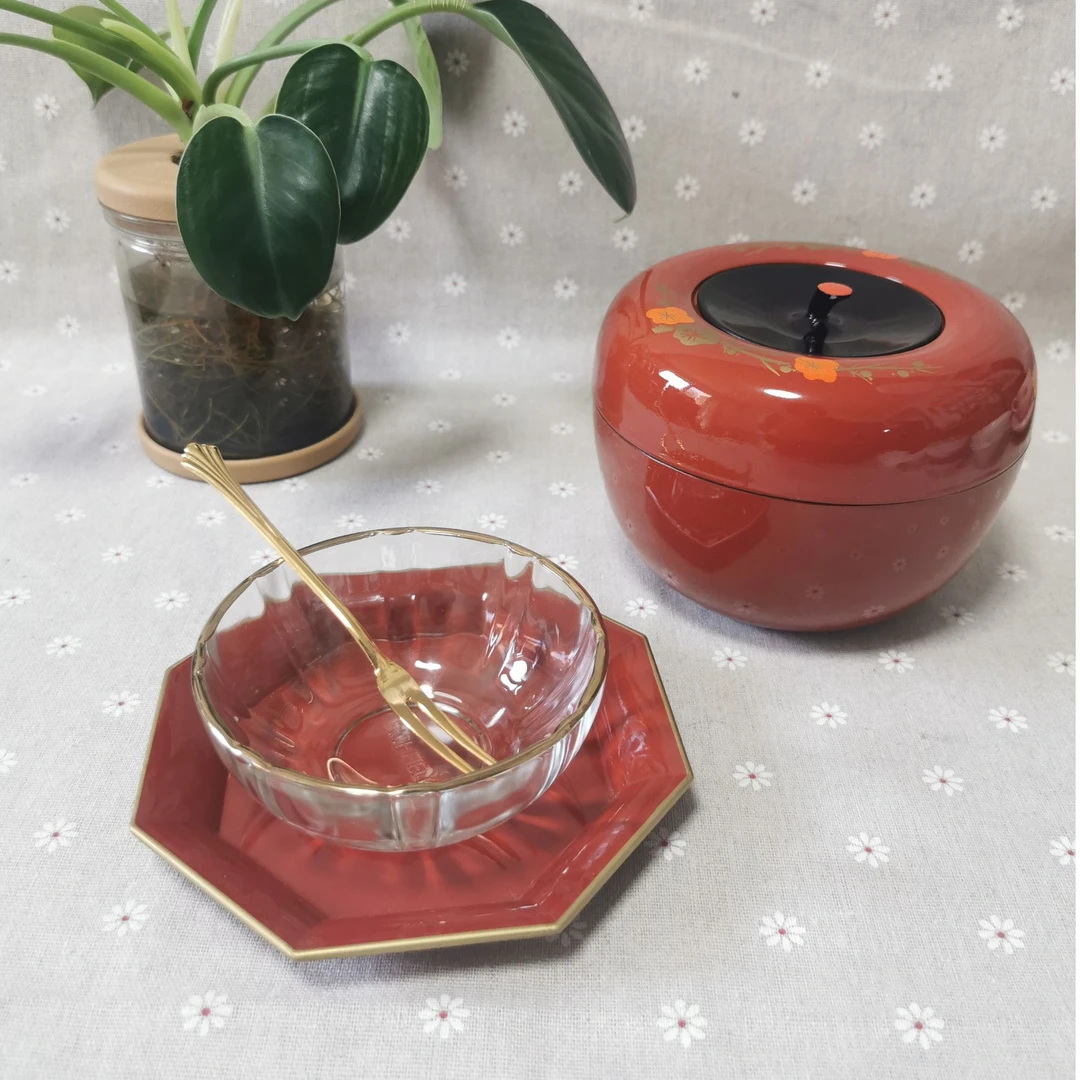 红苹果零食盒 家用复古漆盒 轻奢零食罐 日本精美漆器 创意果盘