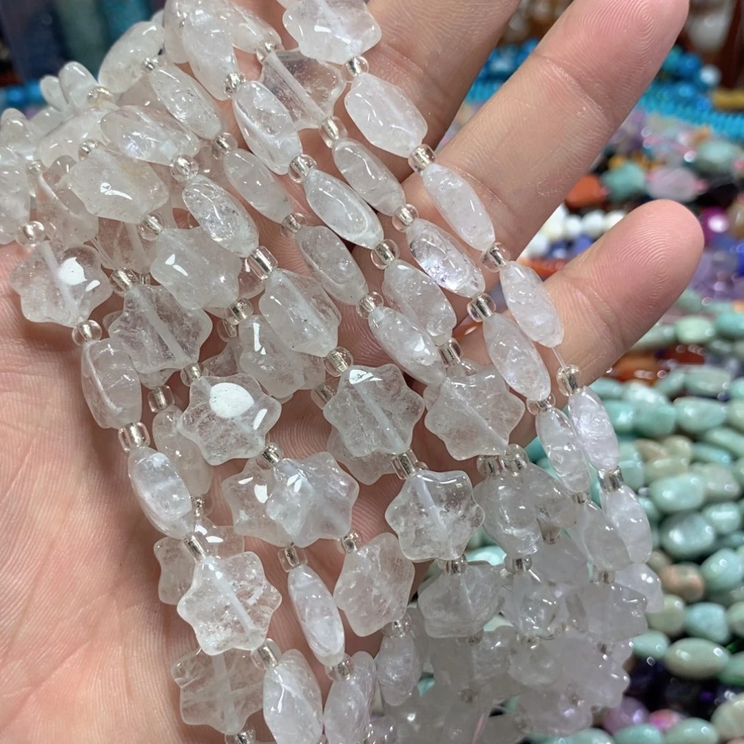 玛瑙/玉髓足银镀金镶嵌珠宝半成品天然白水晶花花一条14颗