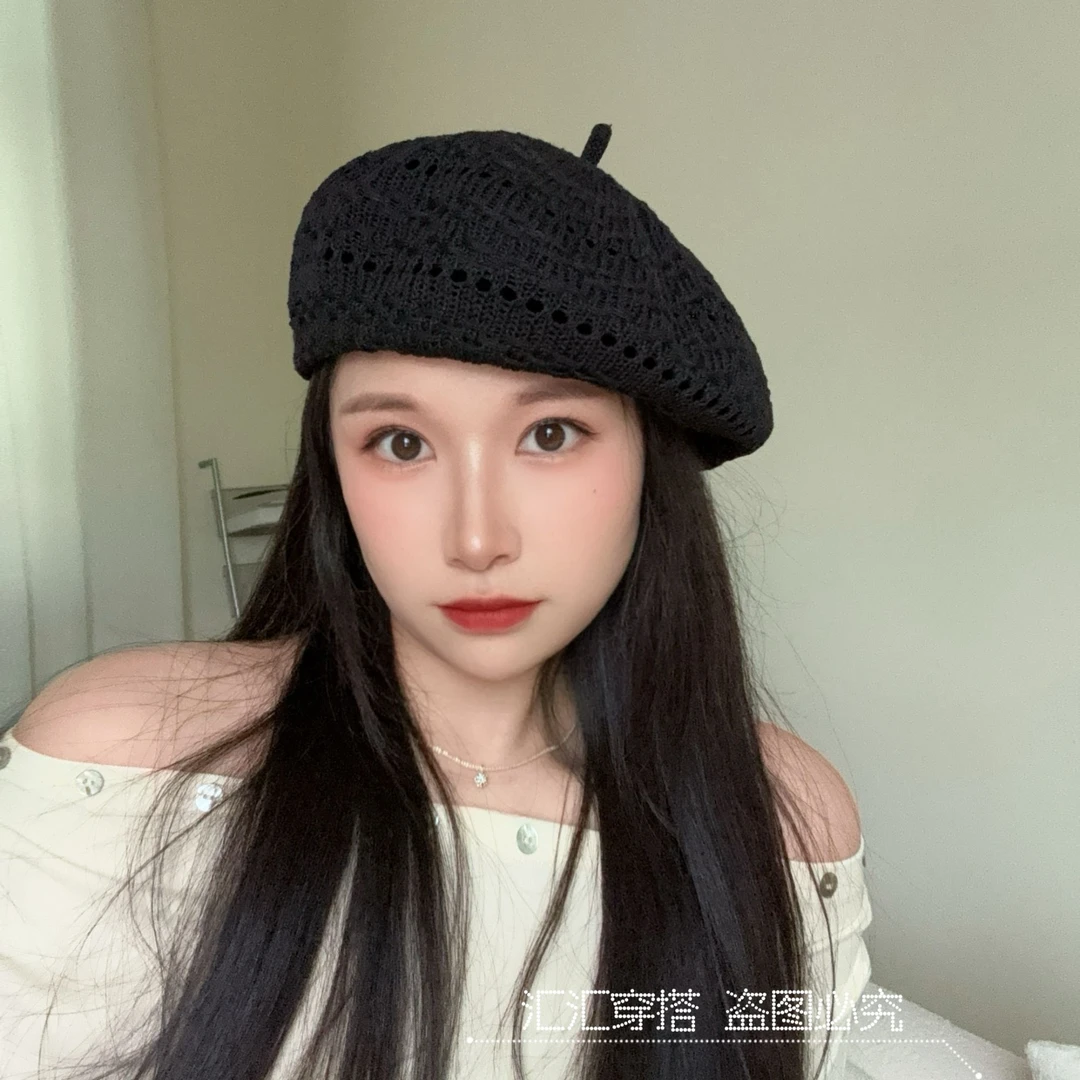 夏季 镂空透气百搭 显脸小 明星同款贝雷帽辣妹风大头围画家帽