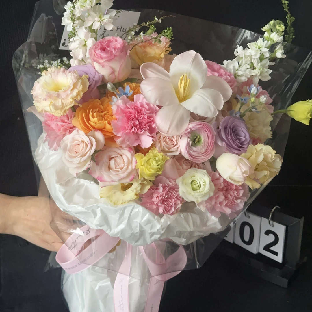 【甜蜜公主】粉玫瑰紫玫瑰紫罗兰混搭鲜花花束多巴胺花束