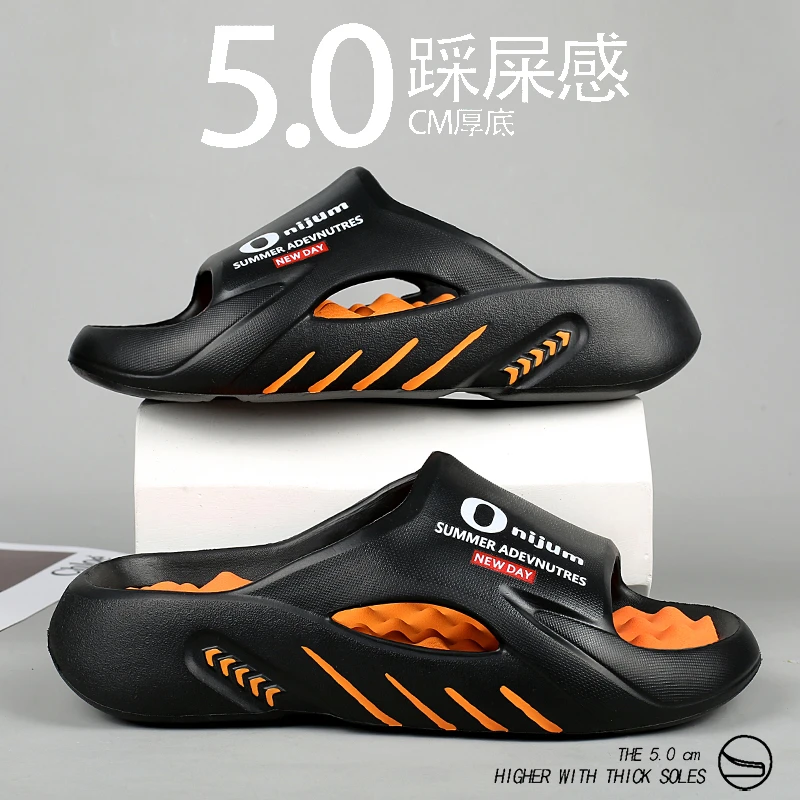 按摩拖鞋男款夏季外出2025新款时尚外穿双色软底防滑运动沙滩拖鞋