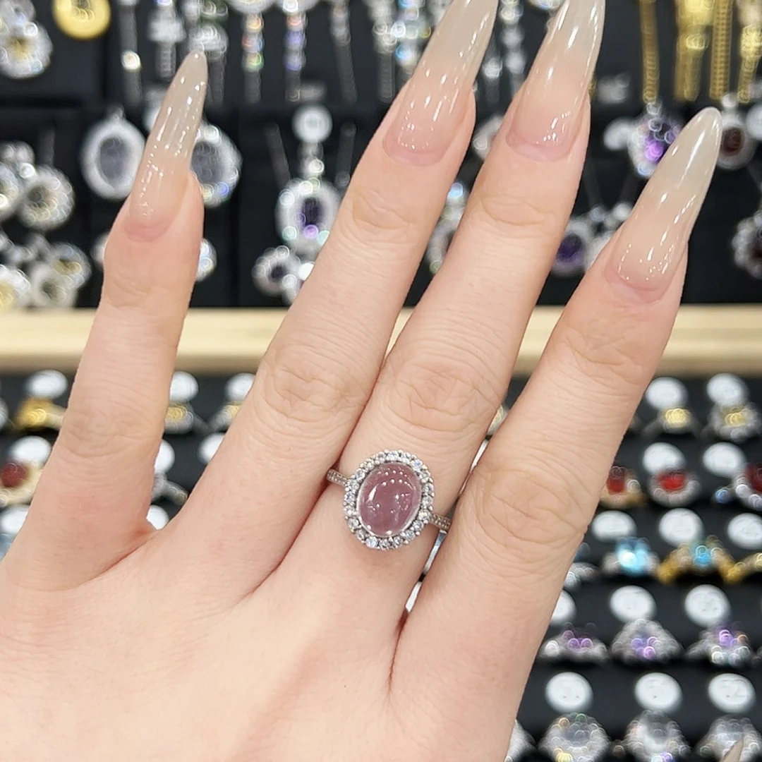 芙蓉石戒指银S925镶嵌戒指