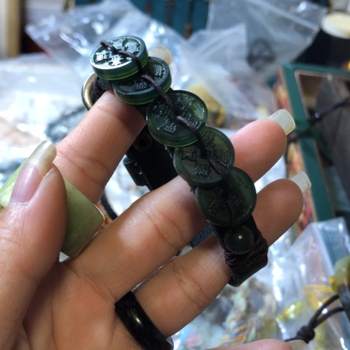 岫玉未镶嵌岫玉五帝钱手链
