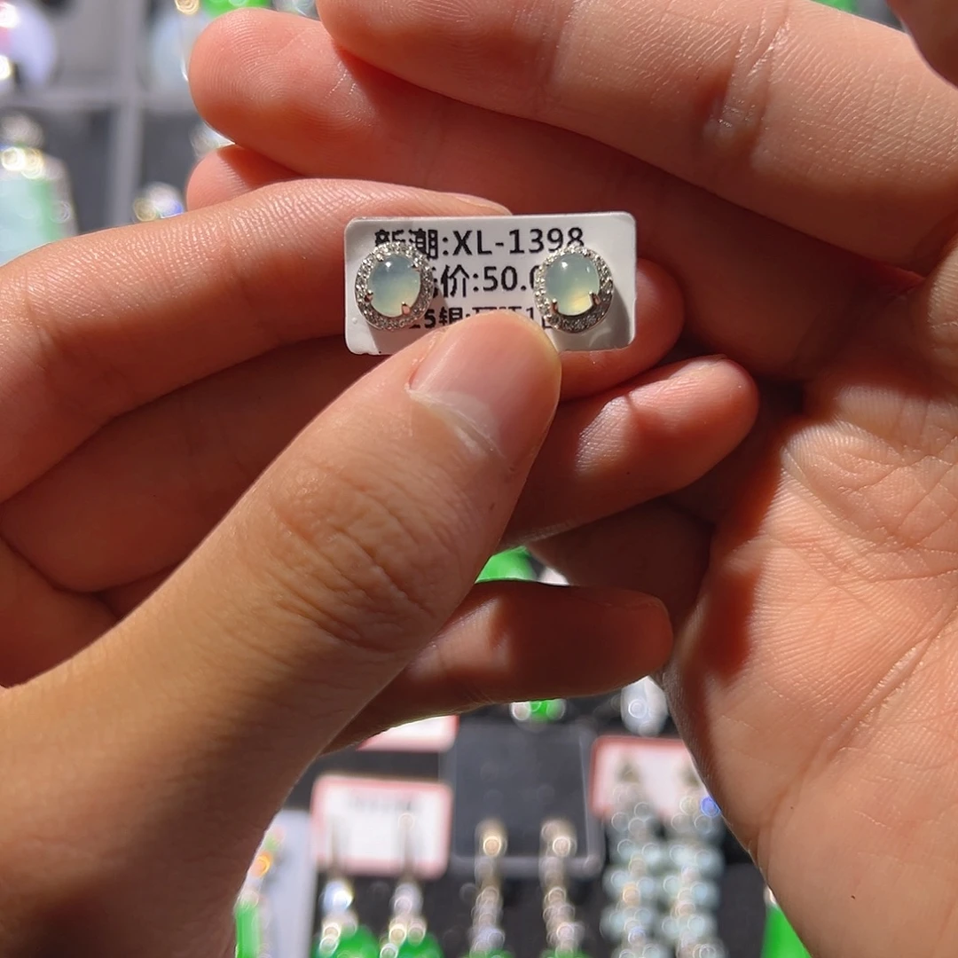 翡翠银S925镶嵌耳饰