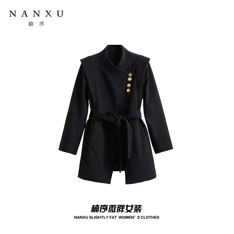 楠序源子微胖女装 显瘦百搭气质保暖羽绒服毛呢外套女YZ33222