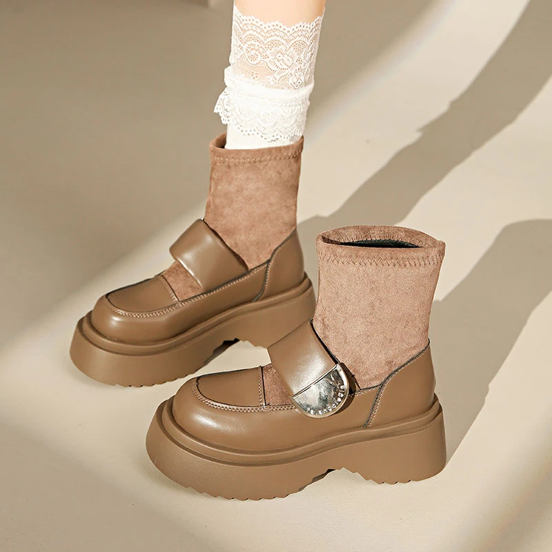 短靴马丁靴女2025新款秋季英伦风中筒靴瘦瘦靴厚底黑色一体袜靴子