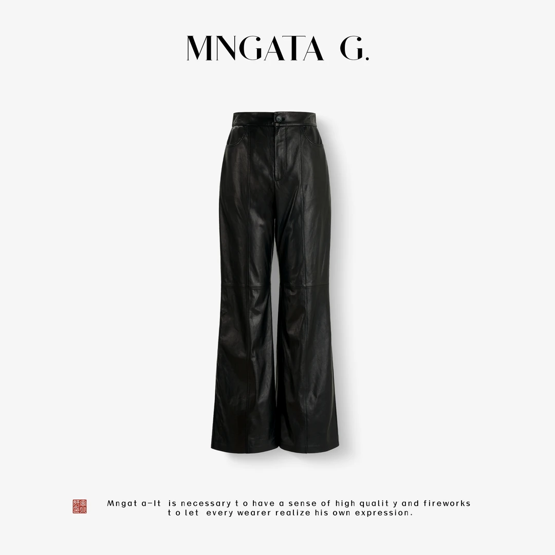 MNGATA G.宫小妍【曼奢羊皮·向岛】百搭秋冬半植鞣山羊皮裤5081065