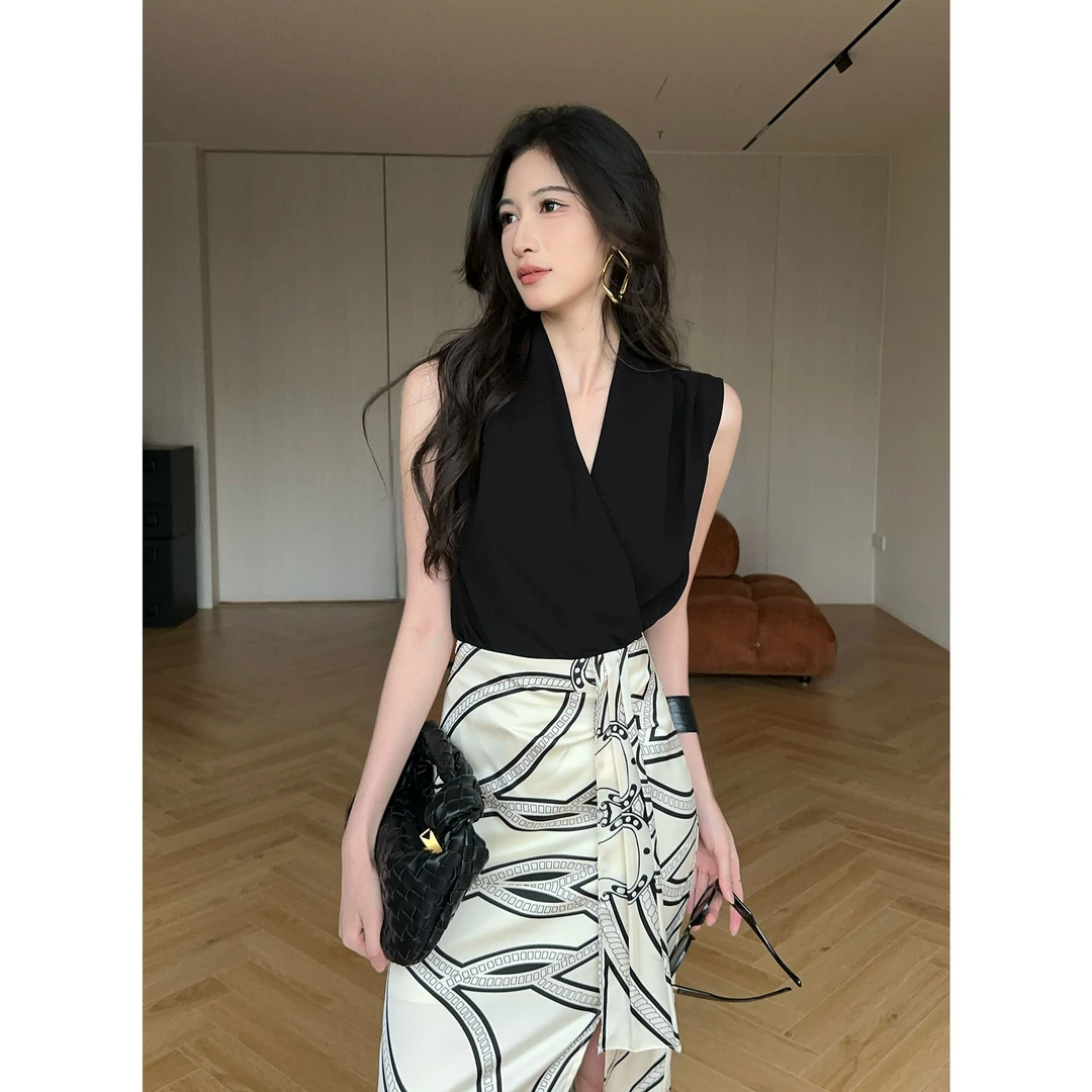 JIJINQI时尚休闲气质百搭夏季纯色法式设计感无袖上衣JD03SZXL669