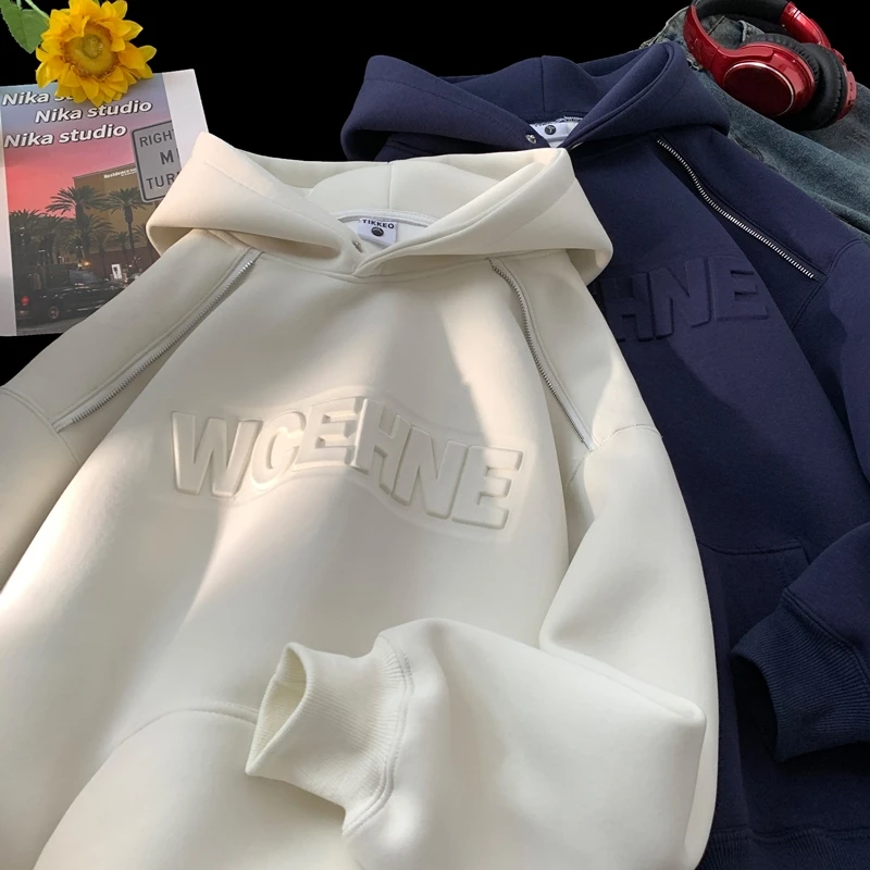 MXY秋冬重磅百搭长袖港风上衣春秋字母连帽撞色字母钢印宽松卫衣