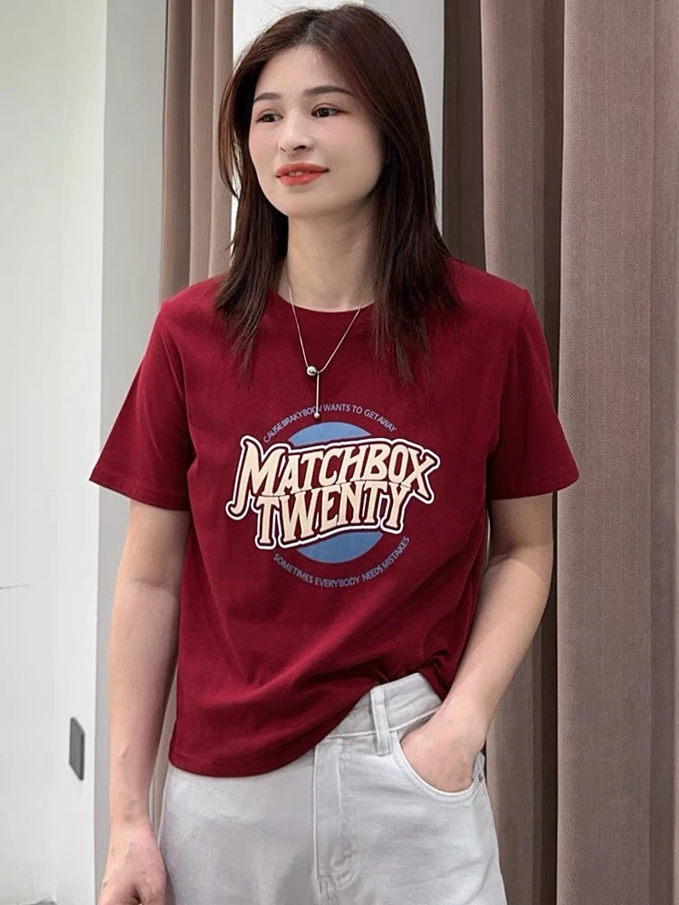 1197 字母植绒白色圆领正肩短袖t恤女新款夏季洋气减龄宽松上衣女