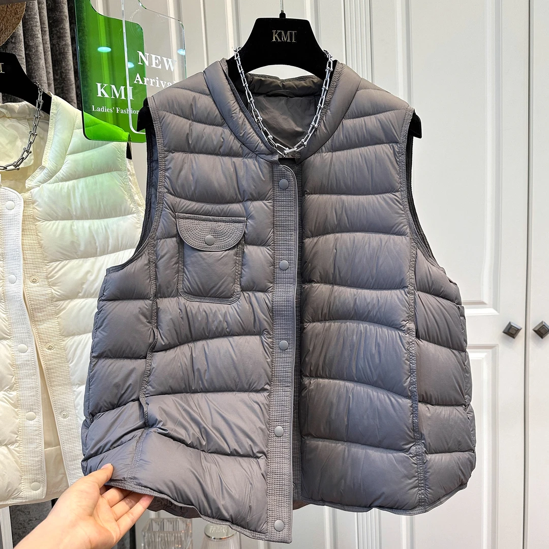 简约风纯色立领无袖羽绒马夹女马甲外套宽松叠穿百搭秋冬新款