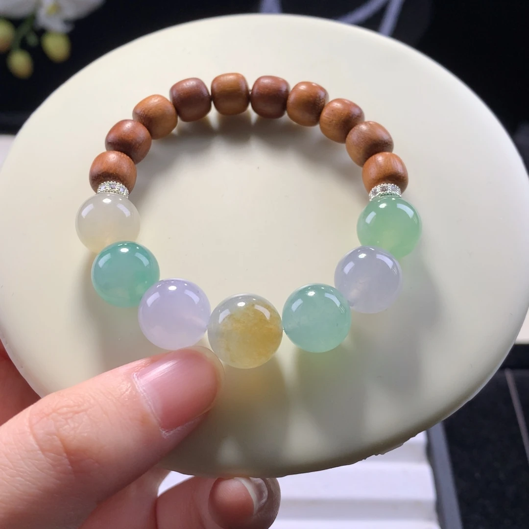 翡翠未镶嵌手串多巴胺糖果串