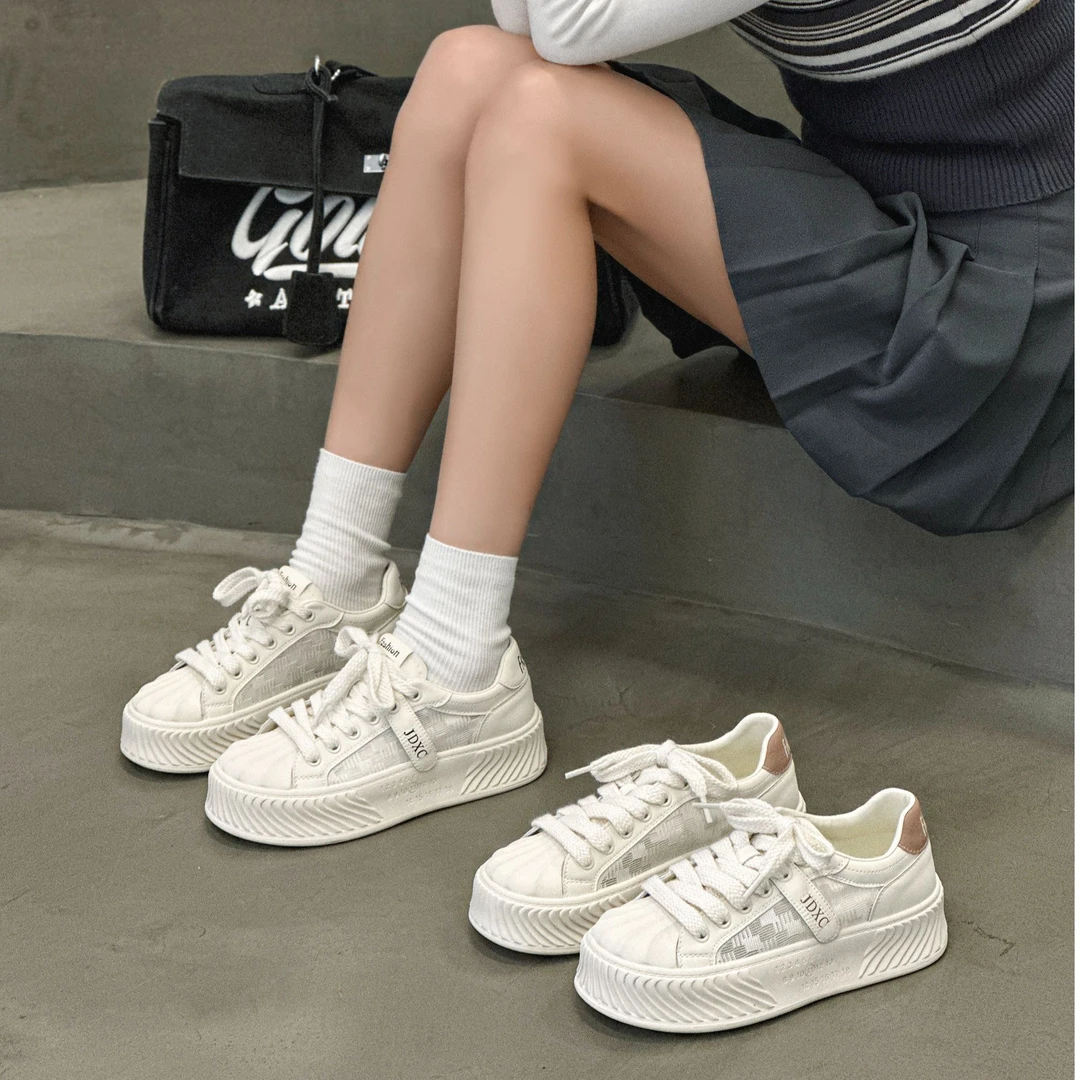 厚底板鞋 4厘米网面透气饼干鞋女休闲百搭厚底小白鞋韩版板鞋4190