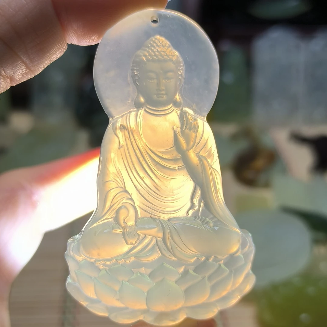纯天然岫玉精品高冰阿弥陀佛菩萨吊坠挂件（猪狗生肖）菩萨