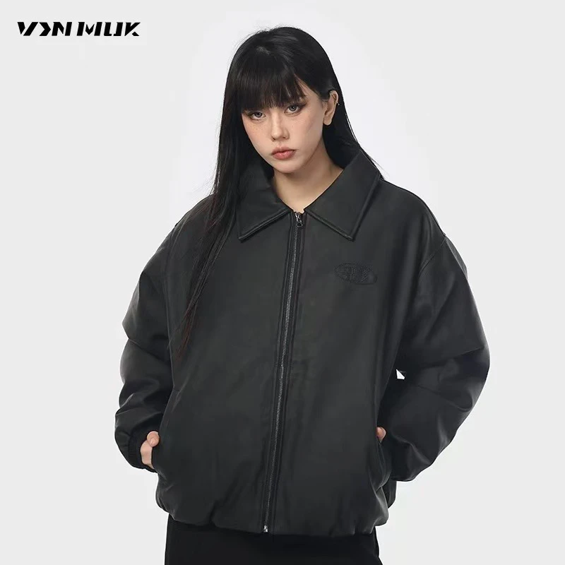 美式复古美拉德做旧擦色翻领夹克新款宽松机车棉服外套-192