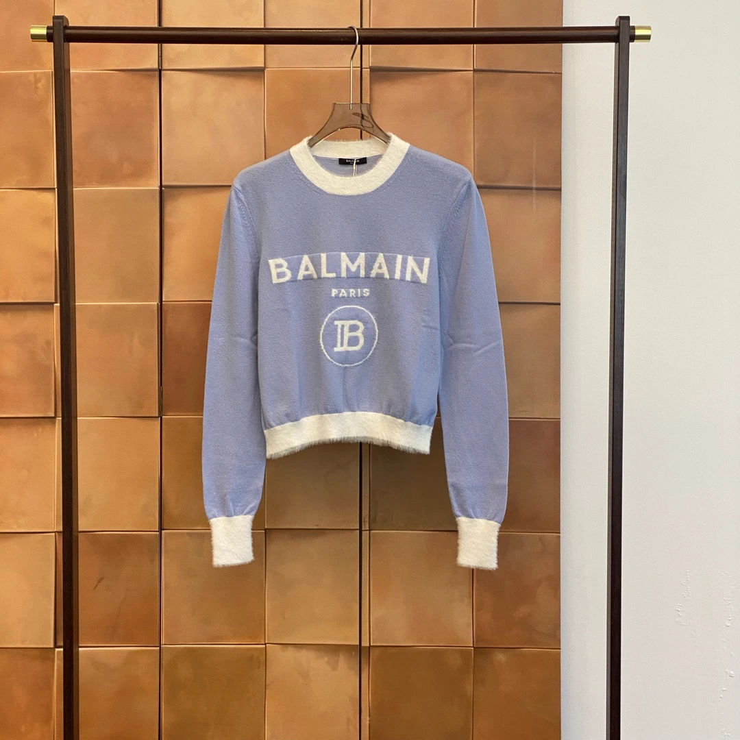 Balmain 蓝色标语logo羊毛针织毛衣/38码/99新/29108