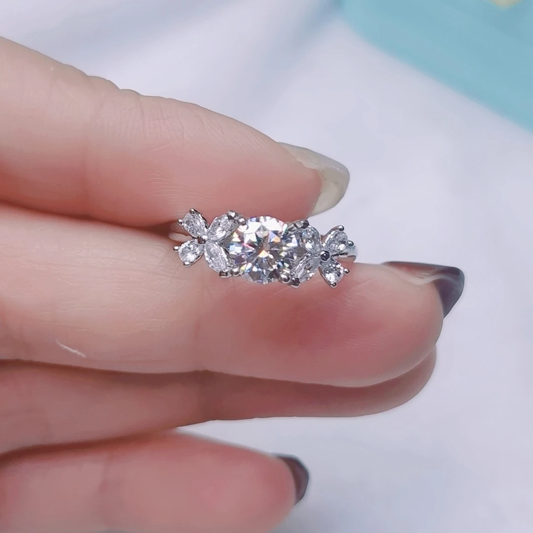 925银莫桑石戒指 【蝴蝶仙子1】女款闭口银戒指