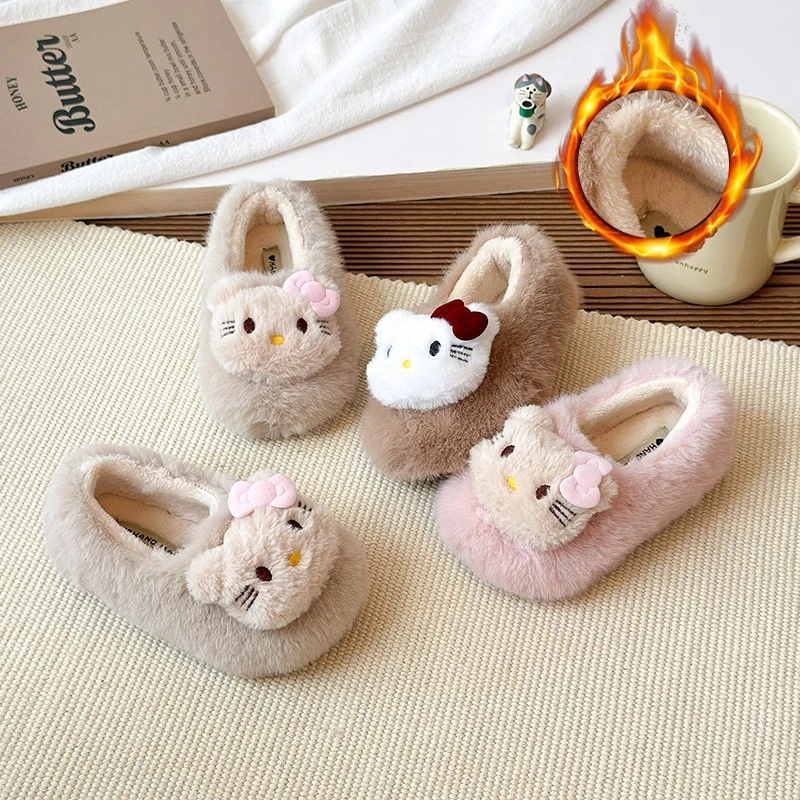 儿童棉鞋韩版女童可爱卡通KT一脚蹬毛毛拖鞋秋冬季室内外穿毛毛鞋