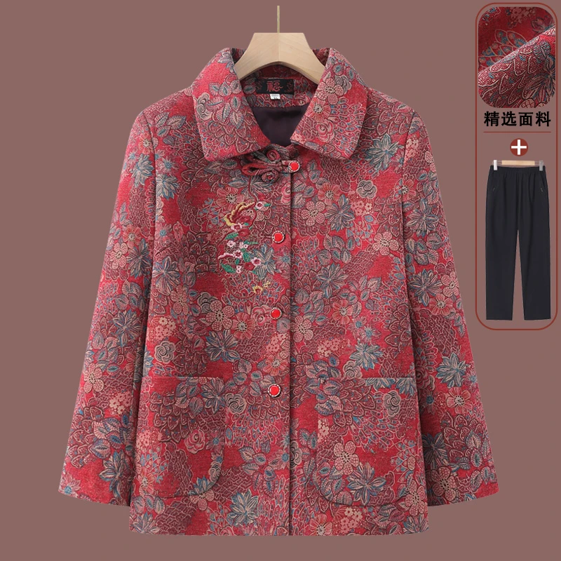 秋季新款翻领中老年女装宽松休闲女上衣碎花奶奶装洋气夹克外套