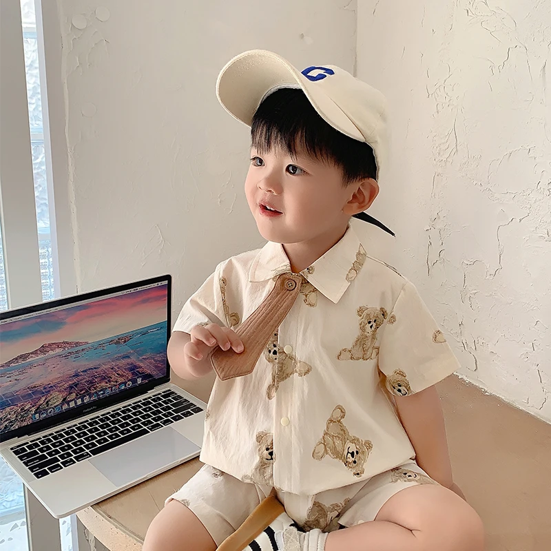 118小o爸男婴童 宝宝夏季短袖哈衣连体衣舒适T恤衬衫NQX37449A