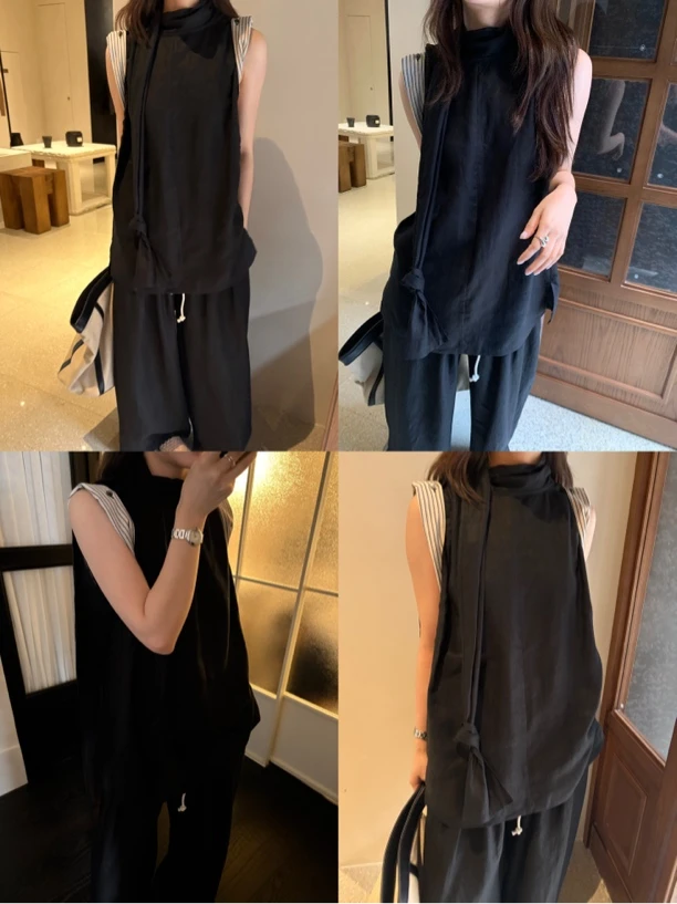 【NO退NO换】含100亚麻-高智感！无袖飘带衬衫（MH258801#）棉花糖