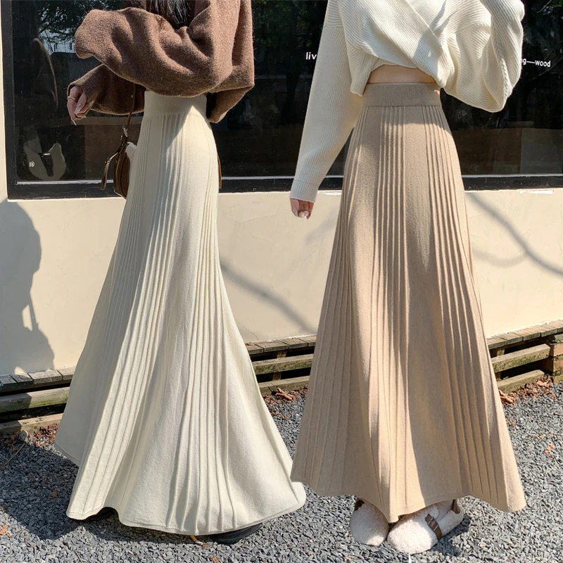 2024秋冬新款长裙半身裙韩版高腰A字裙慵懒百褶裙大摆伞裙子