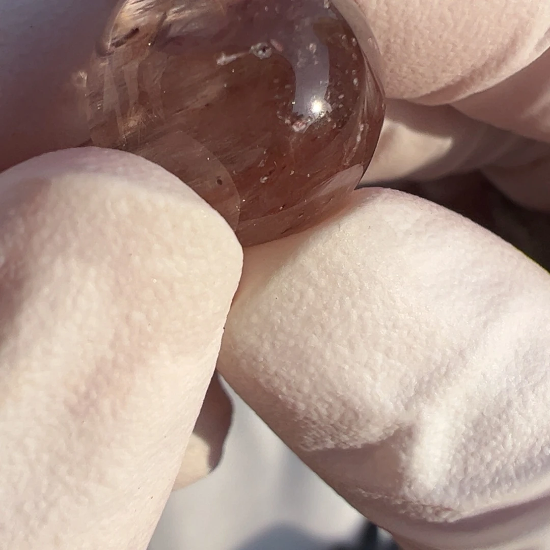 水晶兔粉13.9mm打孔定制不退换未镶嵌厚**物