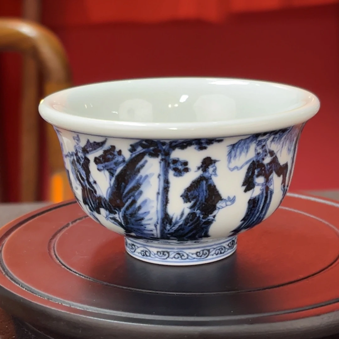 摆件皇窑三顾茅庐压手杯