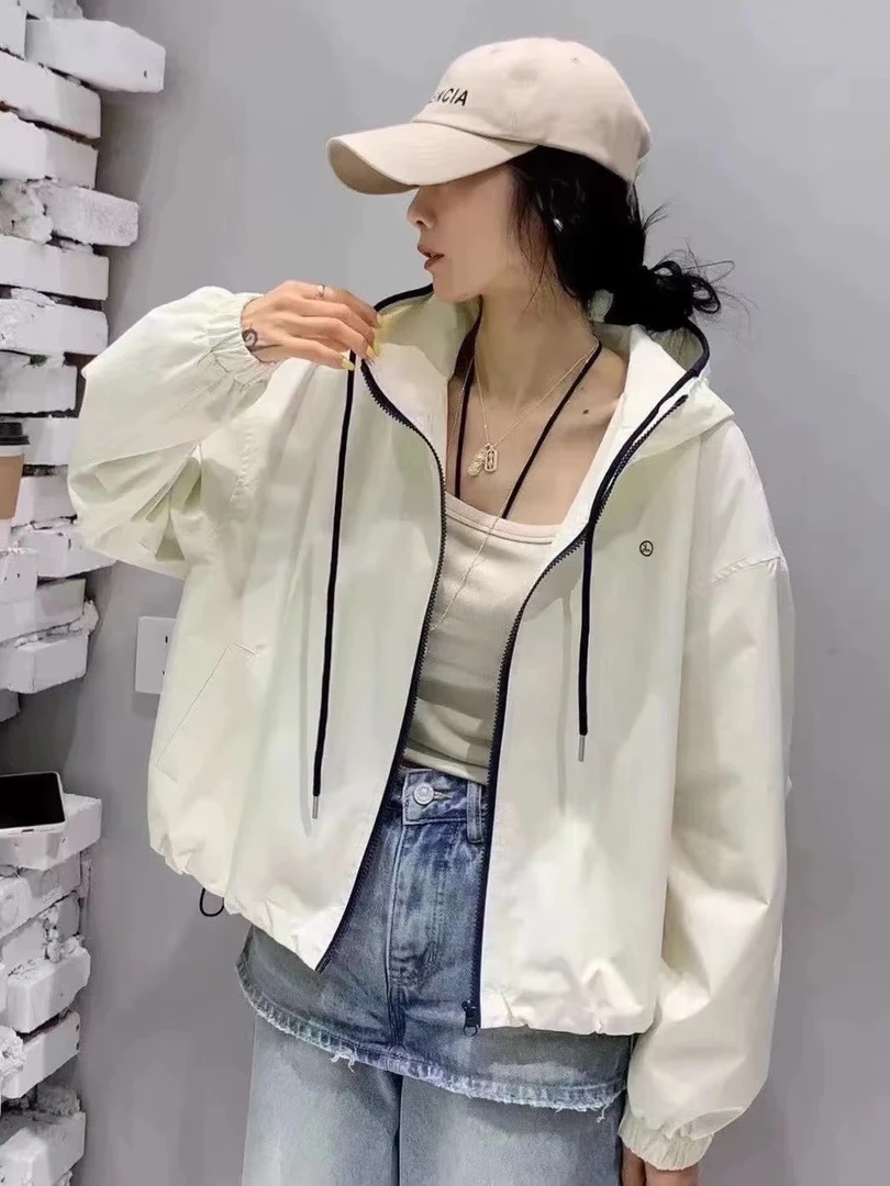 【米粒-8997#】欧洲站春夏季宽松休闲百搭连帽外套女韩版时尚短款