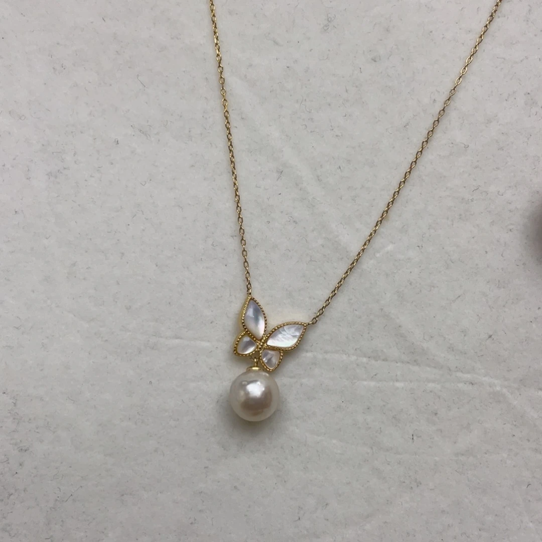 银S925镶嵌海水珍珠项链