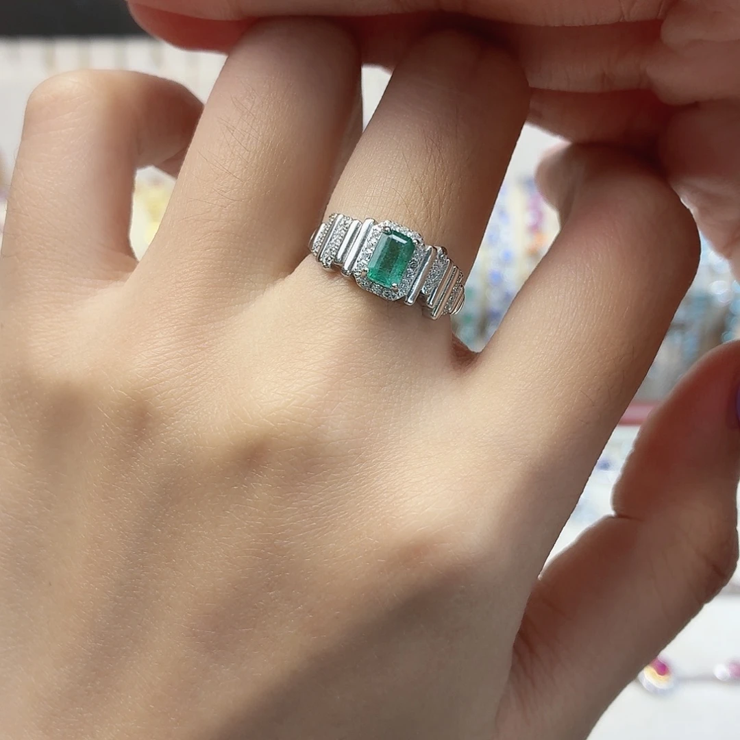 祖母绿戒指银S925镶嵌