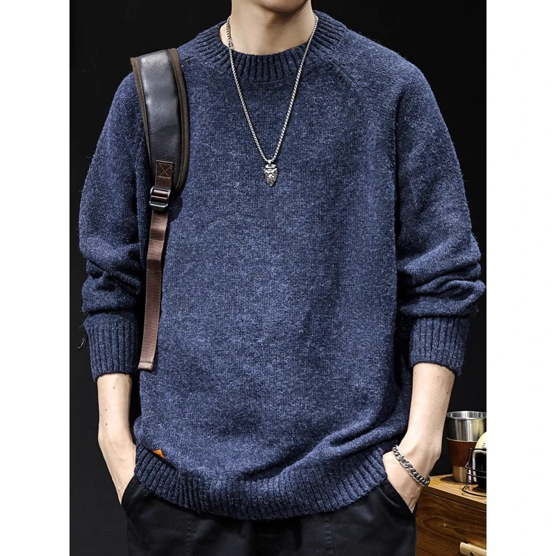LEIGHZ/雷茨雪尼尔男士毛衣圆领宽松加肥加大码打底针织休闲款