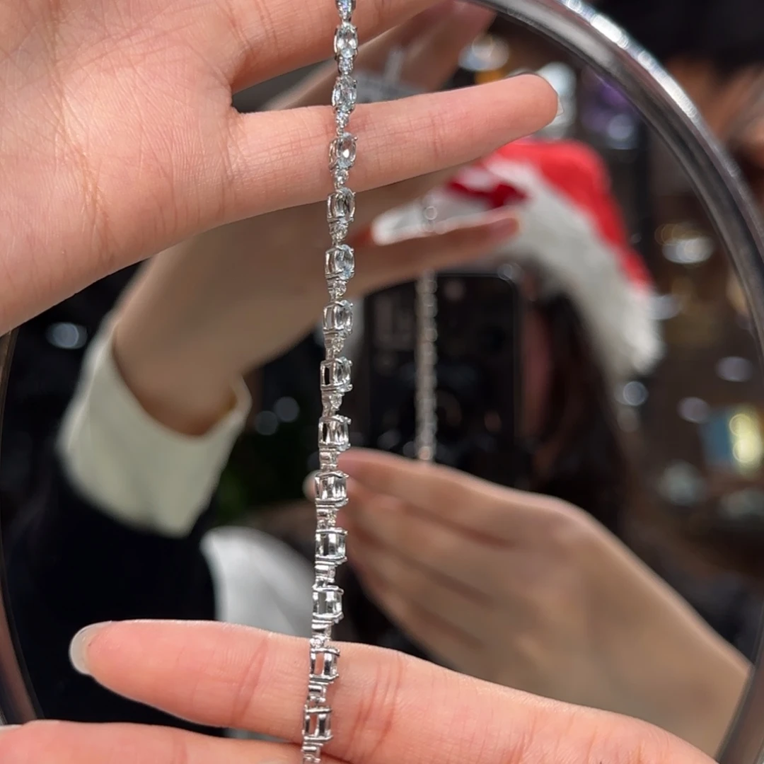 银S925镶嵌海蓝宝石手链排链