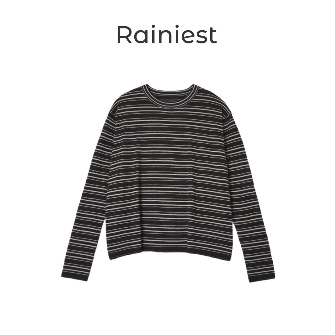 雨哥Rainiest棉羊毛混纺条纹针织长袖T恤S259K022G0