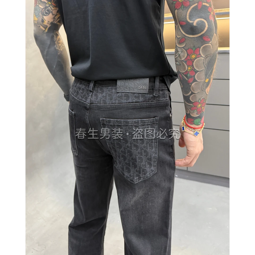 2025早秋新款时尚休闲百搭印花直筒宽松黑灰色牛仔裤6686