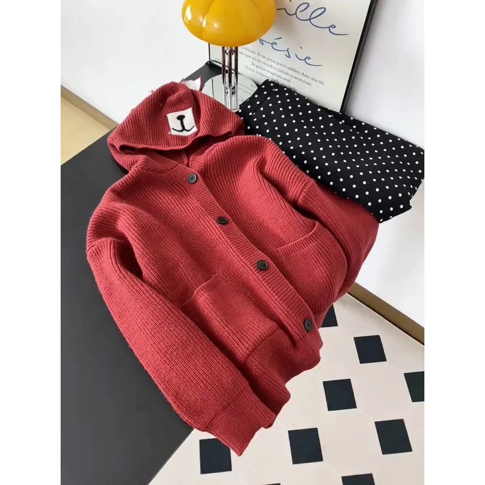 慵懒风宽松连帽针织开衫女装2025秋冬新款高级感韩版毛衣外套