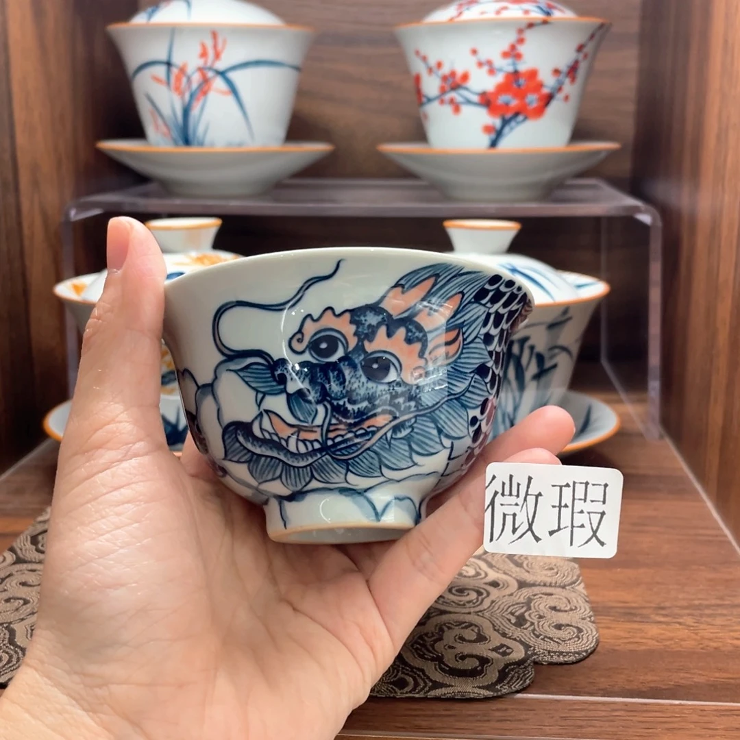 釉下手绘茶具微瑕
