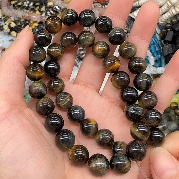 玛瑙/玉髓合金珠宝半成品金蓝虎眼10mm一条