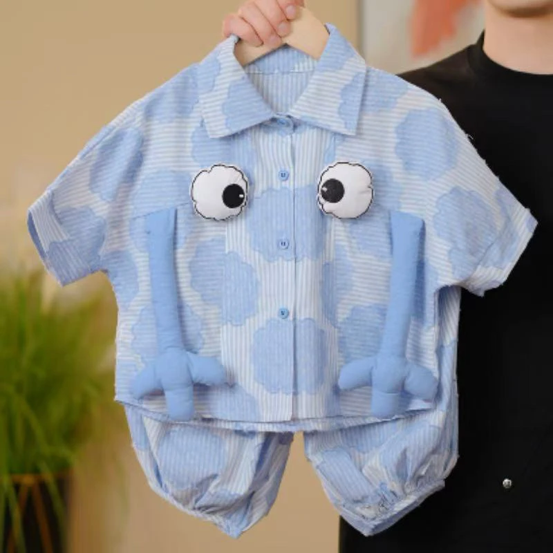 【珍宝推荐】男女童夏装可爱风衬衫套装中小童新款儿童夏季休闲童装