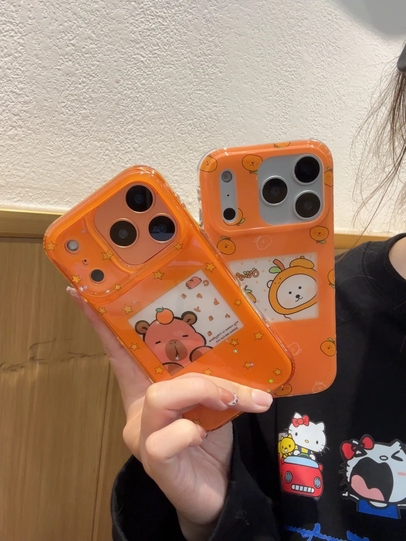 可爱ins橘子头自嘲熊卡皮巴拉适用iphone17promax苹果16pro手机壳