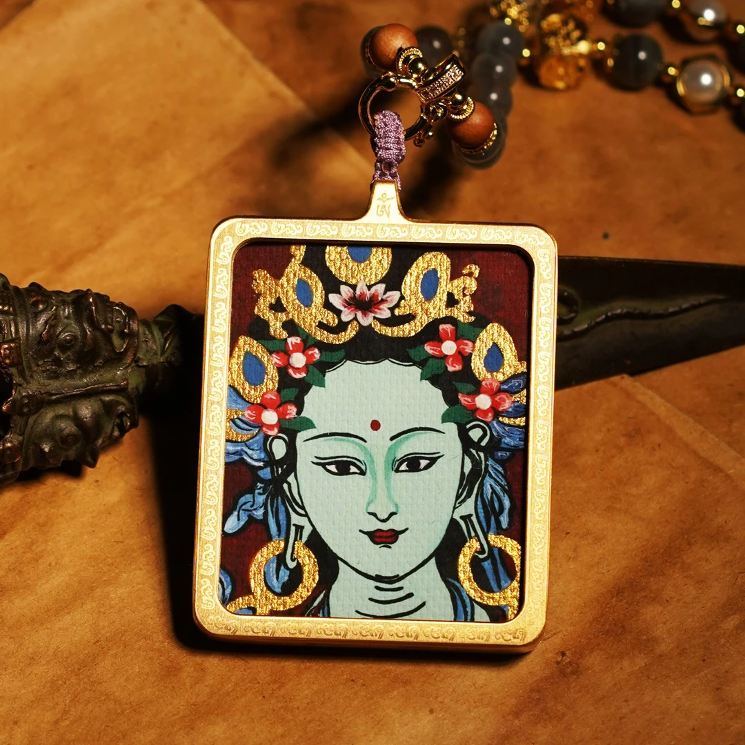 「月光·绿度」 绿度母 彩绘矿料 珠链唐卡脖挂