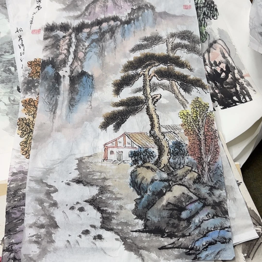 国画四尺四开花鸟童