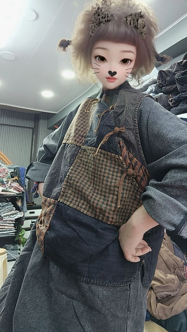 无吊牌砂洗做旧老粗布马夹拼块条纹色随机发介意勿拍